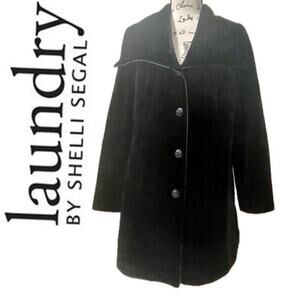 LAUNDRY BY‎ SHELLI SEGAL COAT VELVET BUTTON DOWN BLACK SZ L LUXURY WHIMSIGOTH